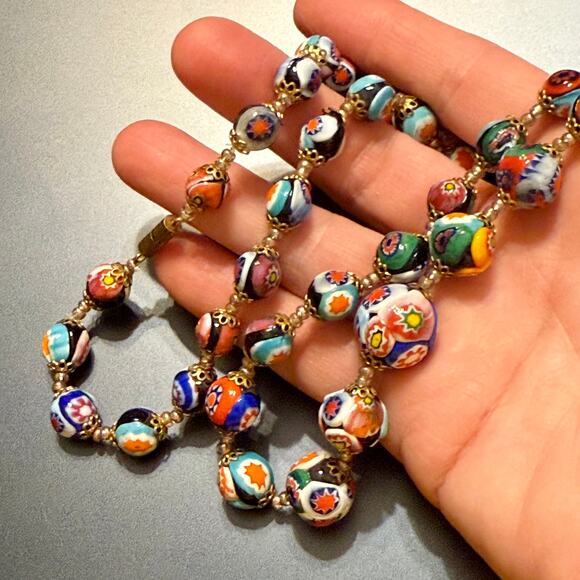 🎉HP!🎉Vintage Venetian Murano Glass Millefiori Beaded Necklace - Picture 7 of 7